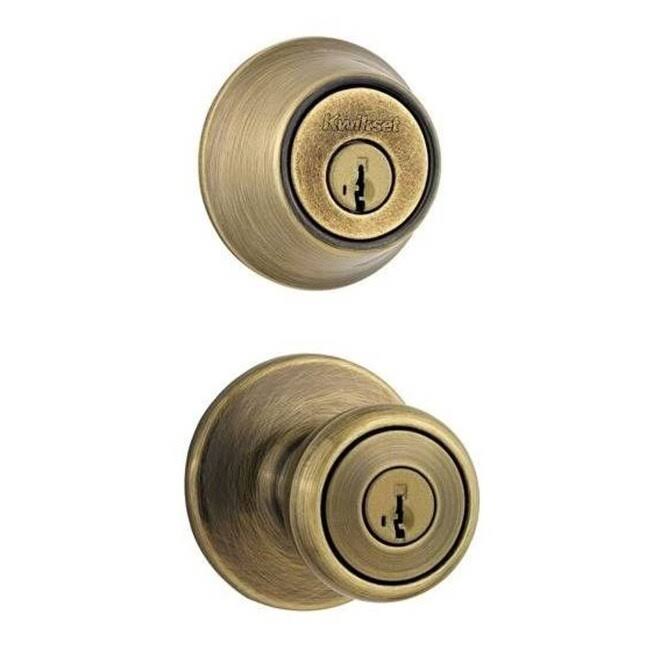 Kwikset Tylo Satin Nickel SmartKey Single Deadbolt Keyed Entry Door Knob Combo Pack