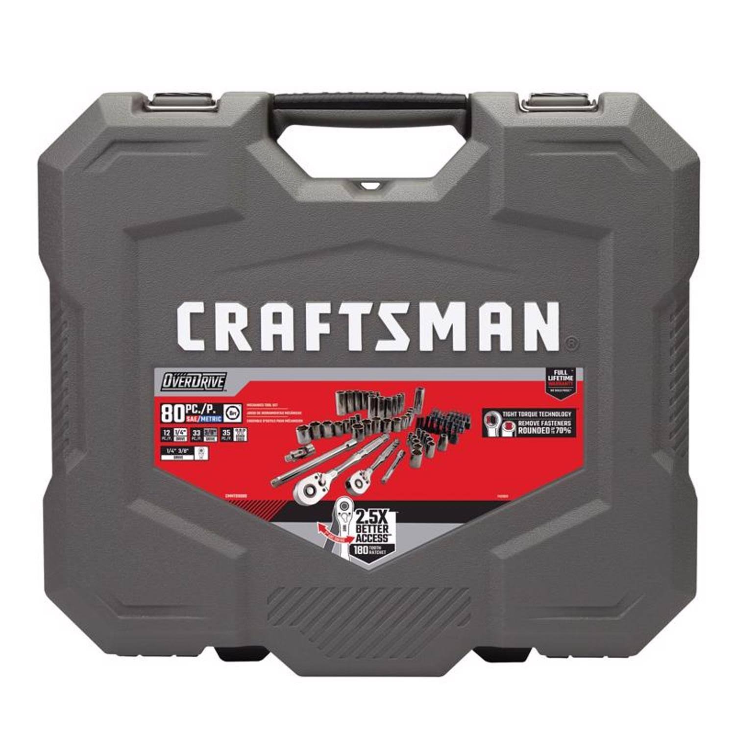 Craftsman Overdrive 80-Piece Standard (SAE) and Metric Gunmetal Chrome Mechanics Tool Set with Hard Case | CMMT99080L