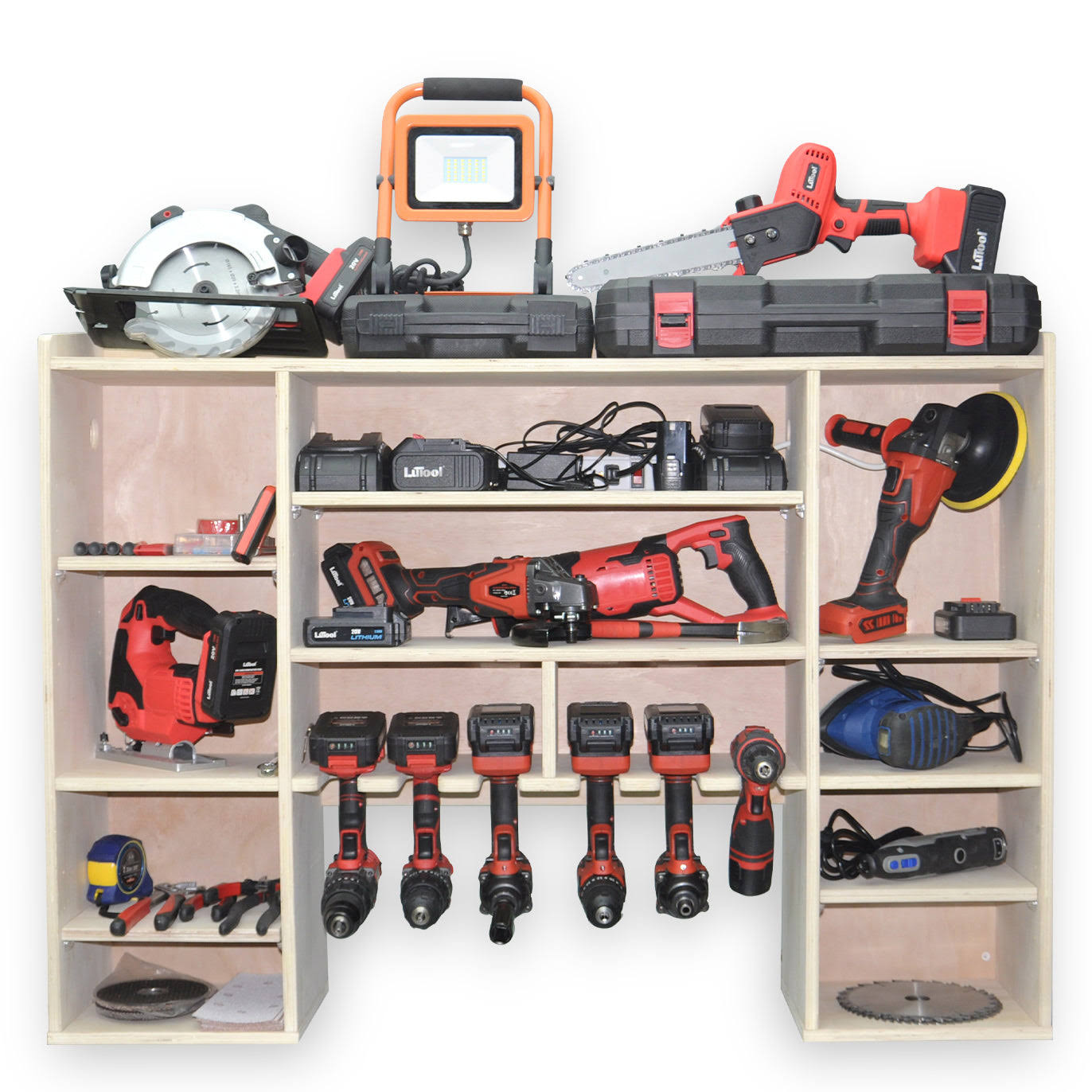 Power Tool Organizer Storage Rack, Drill Holder Wall Mount, Cordless Drill Charging Station, Garage Organization, Large 44.5