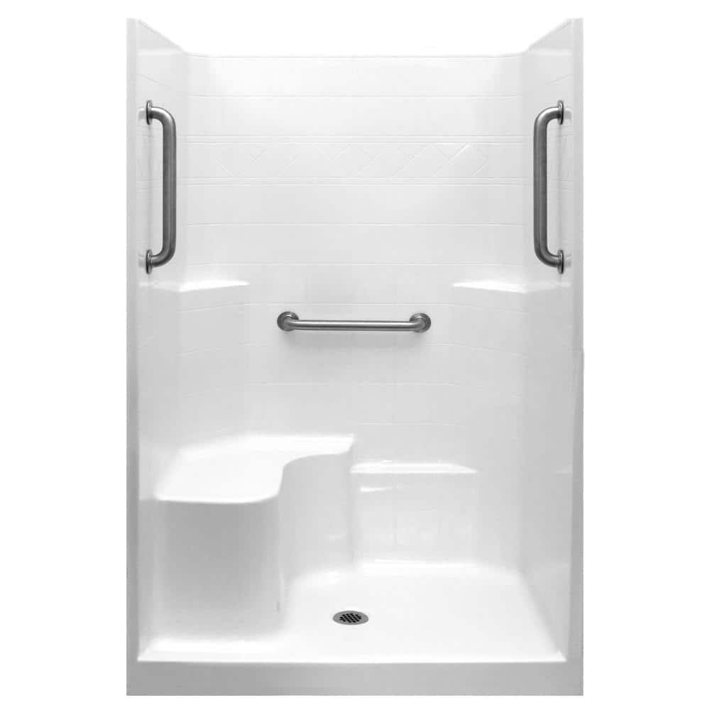 Ella Liberty 37 in. x 48 in. x 80 in. AcrylX 1-Piece Shower Wall and Shower Pan in White with 3 Loose Grab Bars, Left Seat