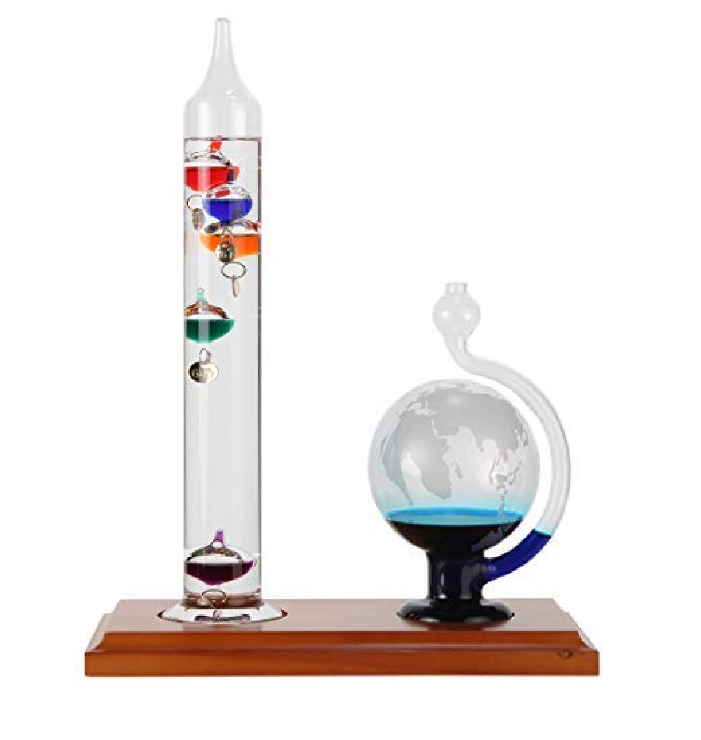 Lily's Home Galileo Thermometer with Etched Glass Globe Barometer, A Timeless To, Clear
