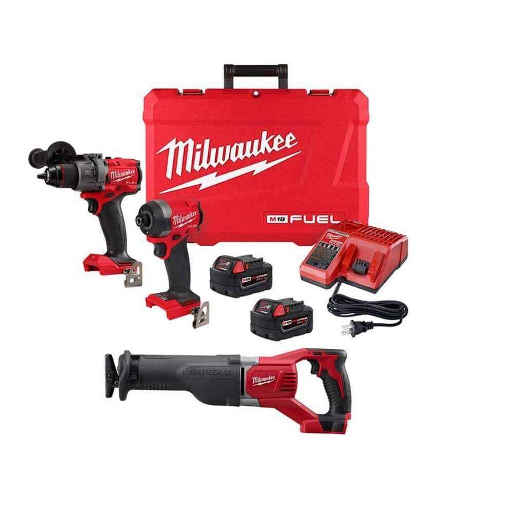 Milwaukee M18 Fuel 18-V Lithium-Ion Brushless Cordless Hammer Drill and Impact Driver Combo Kit (2-Tool) with Reciprocating Saw