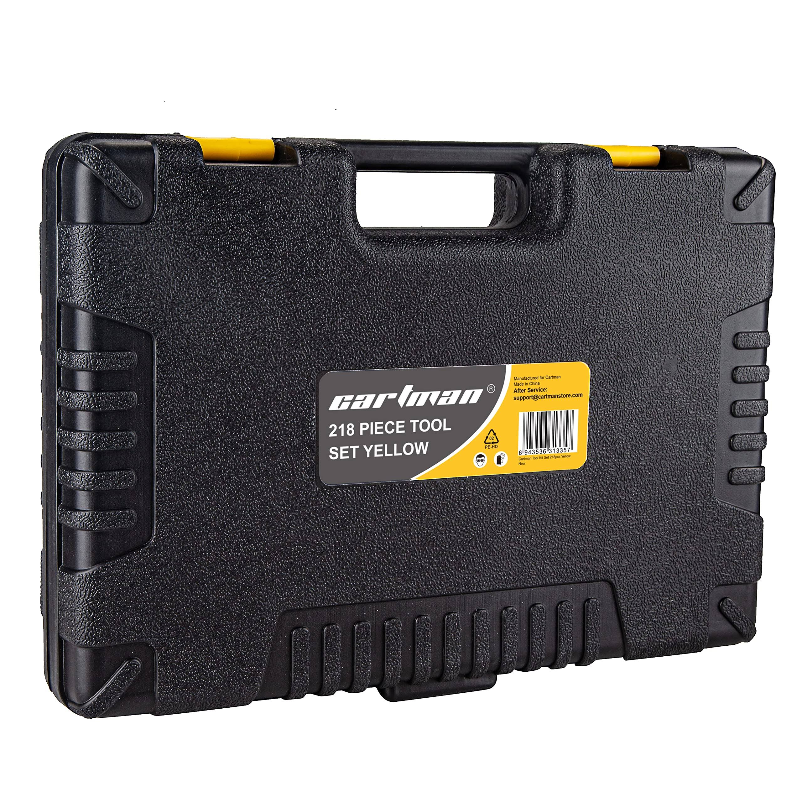 Cartman 218 Piece Tool Set General Household Hand Tool Kit with Plastic Toolbox Storage Case Yellow