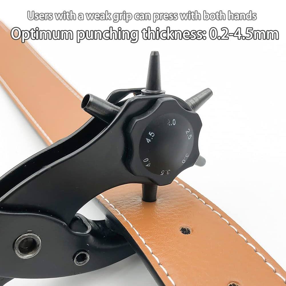 WDDBHSKN Leather Hole Punch,Belt Hole Puncher for Leather, Revolving Punch Plier Kit,Leather Punch Plier for Leather, Belts, Watches, Handbags, Leather Punch