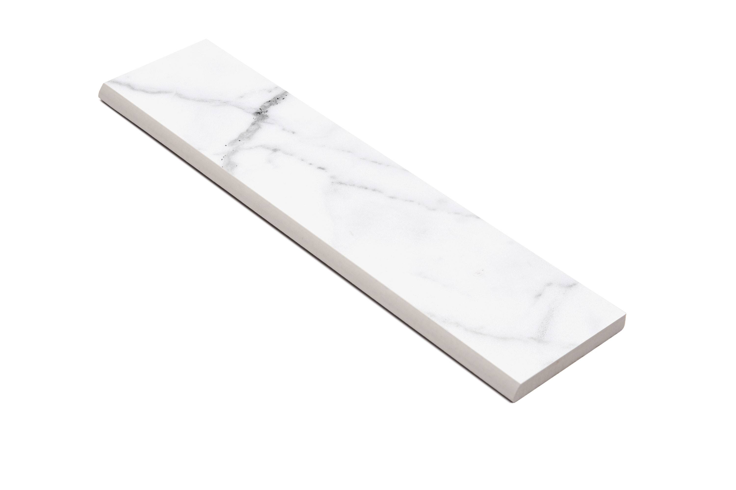 Satori Statuario Bullnose Statuario Polished Bullnose 3-in x 12-in Porcelain Bullnose Tile (0.23-sq. ft/ Piece) Marble in Light | 1001-0249-0