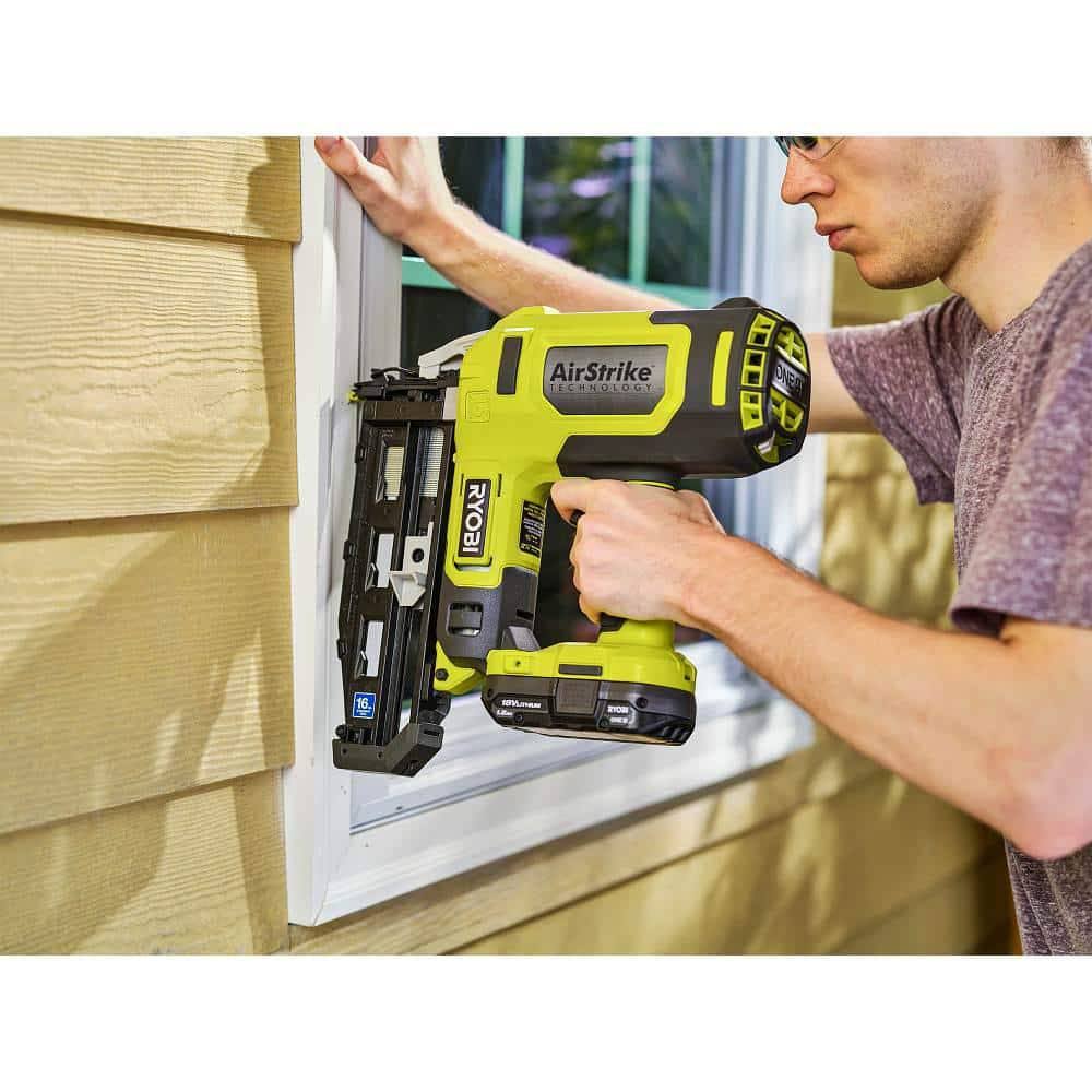 Ryobi P326KN One+ 18V 16-Gauge Cordless Airstrike Finish Nailer with 1.5 Ah Battery and Charger