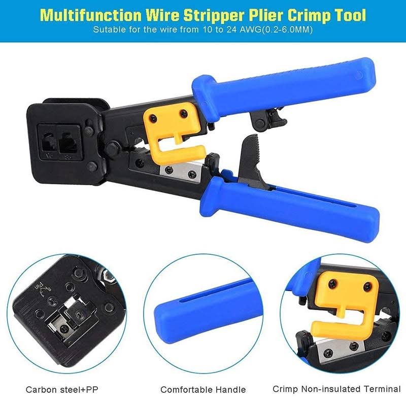 PETECHTOOL RJ45 Crimping Tool Ethernet Crimper for Cat6 Cat5 Cat5e RJ45 Pass Through Connectors and Rj12 Ends Comes with 20pcs RJ45 Cat6 Connectors