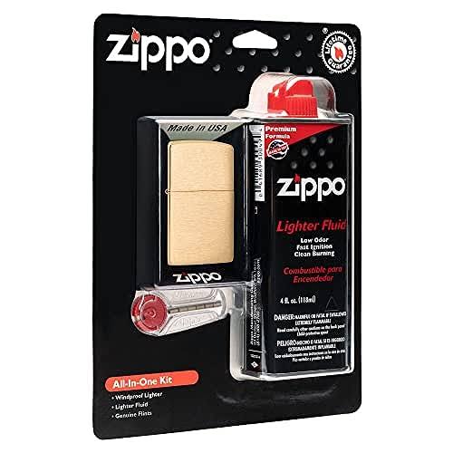 Zippo All-in-One Kit with Brushed Brass Windproof Lighter