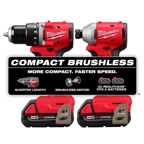 Milwaukee M18 18V Lithium-Ion Brushless Cordless Compact Drill/Impact Combo Kit with Shockwave Titanium Drill Bit Set