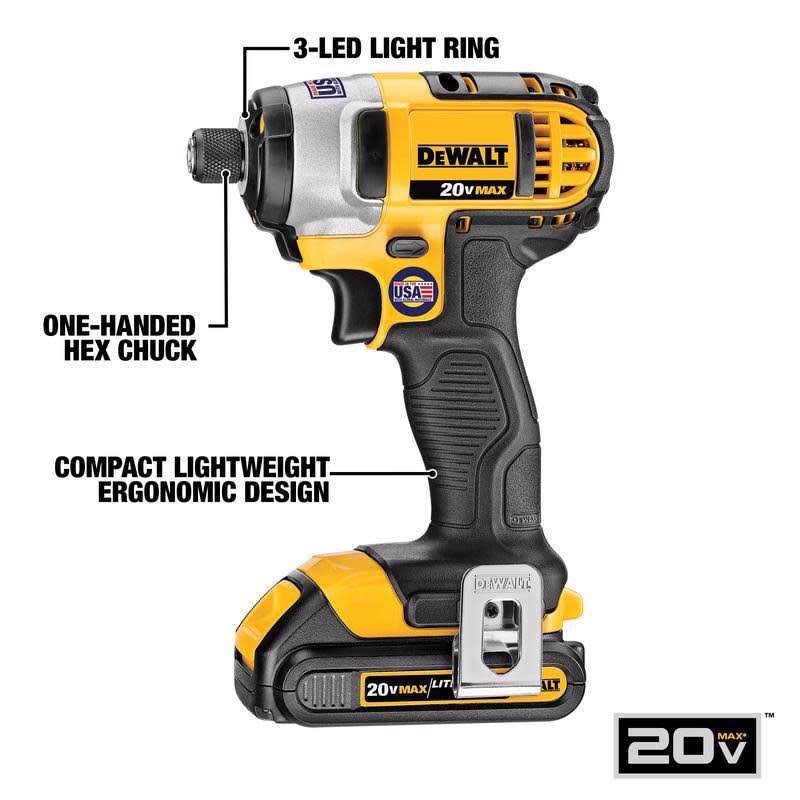 DeWalt 20V Max Cordless Brushed 2 Tool Compact Drill and Impact Driver Kit DCK241C2