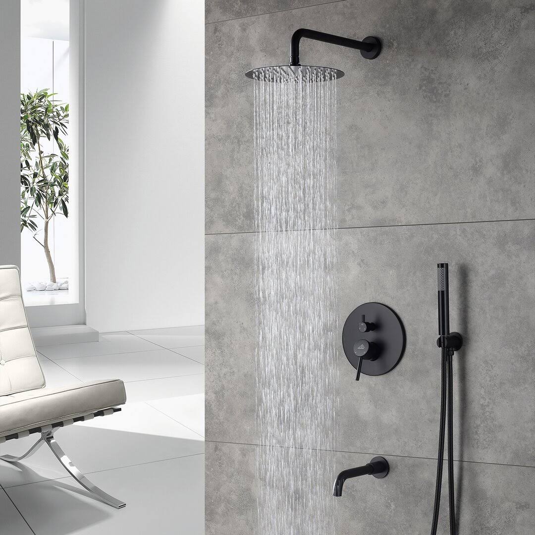Clihome DM6612BI Round 3 Functions Wall Mount Dual Shower Head Complete Shower System with Rough-In Valve Finish: Black