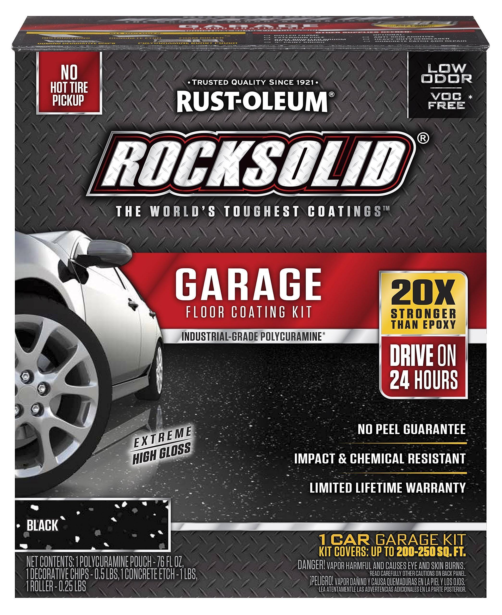 Rust-Oleum 318712 RockSolid Polycuramine Garage Floor Coating, 1 Car Kit, Black