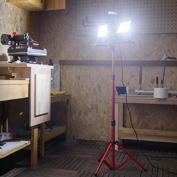 VEVOR Work Light Handheld 5000 Lumen Dual-Head LED Jobsite Lighting with Adjustable Foldable Tripod Stand IP65 Waterproofed