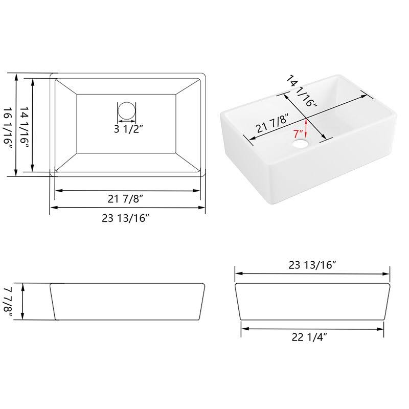 DeerValley DV-1K116 White 24 inch Farmhouse Sink with Bottom Grid and Strainer,Apron Sink Single Bowl Ceramic Sink,Small Kitchens Sinks