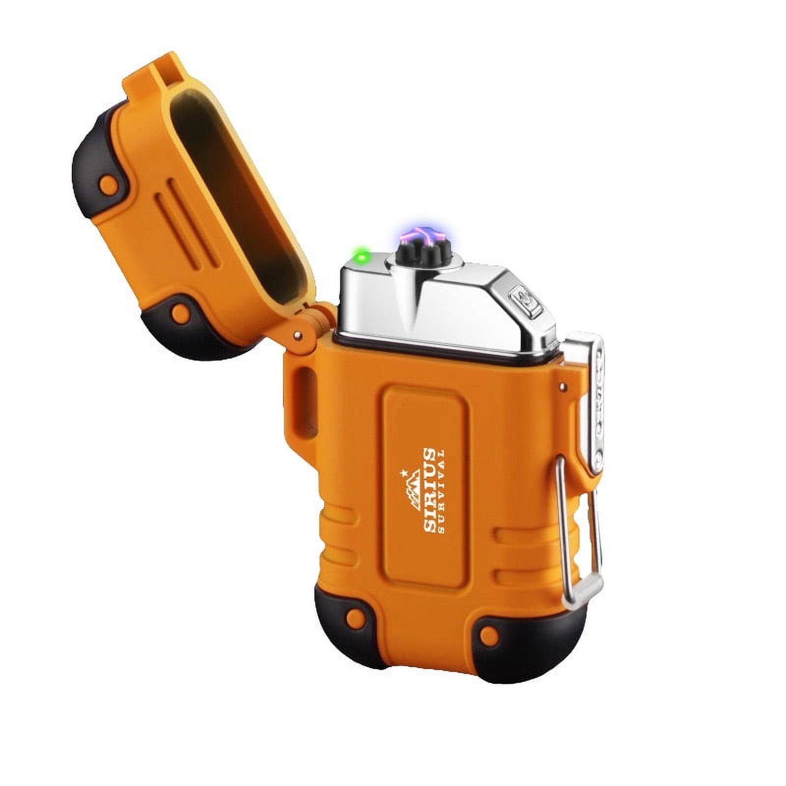 Sirius Survival Arc4 Waterproof/Windproof Plasma Lighter- Top-Facing Dual Arc- Rechargeable USB Electric Lighter for Outdoor Adventures with Whistle