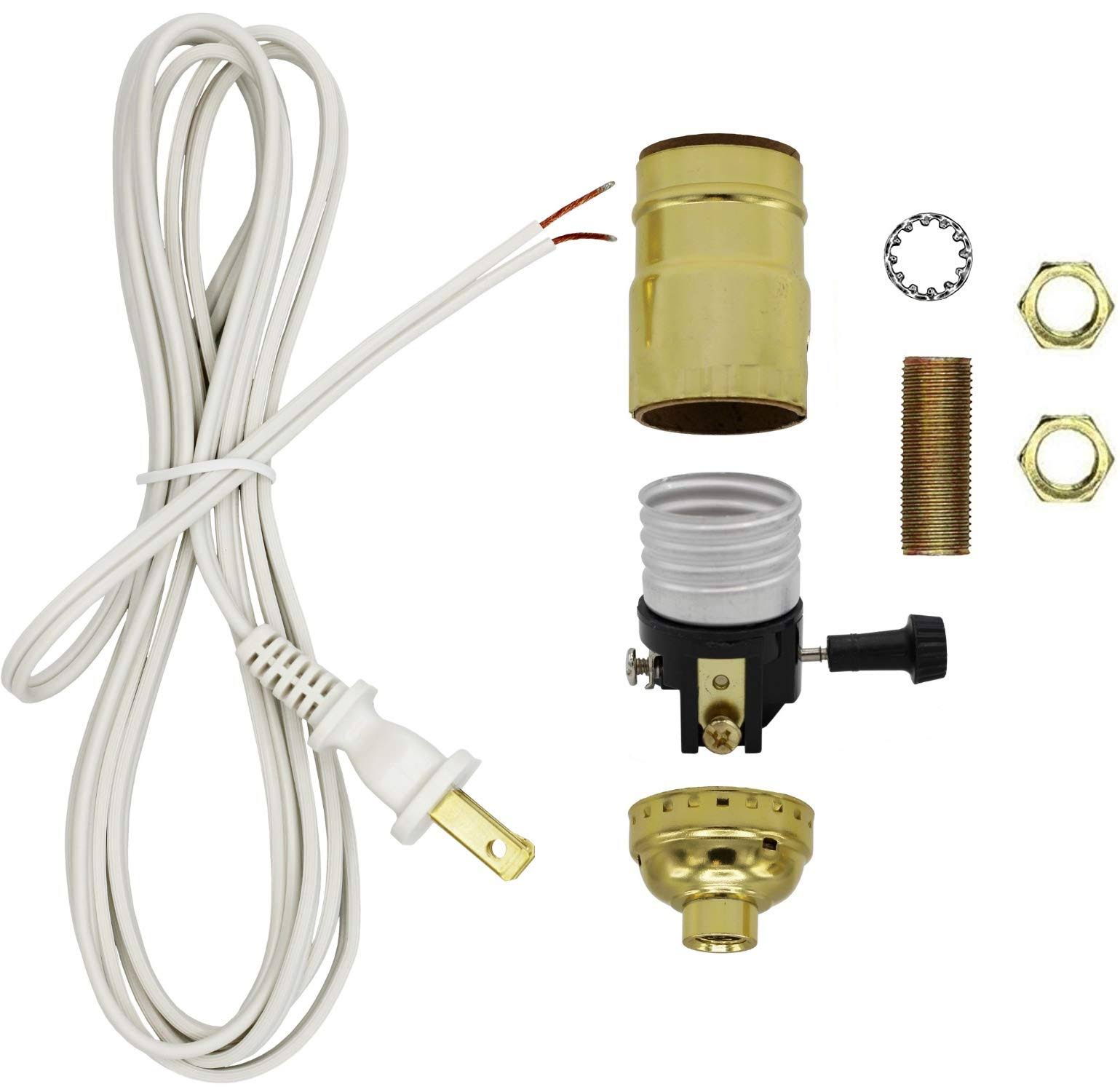 Creative Hobbies Make A Lamp or Repair Kit- All Essential Hardware, 3 Way Socket, and Electric Cord (Gold) M35