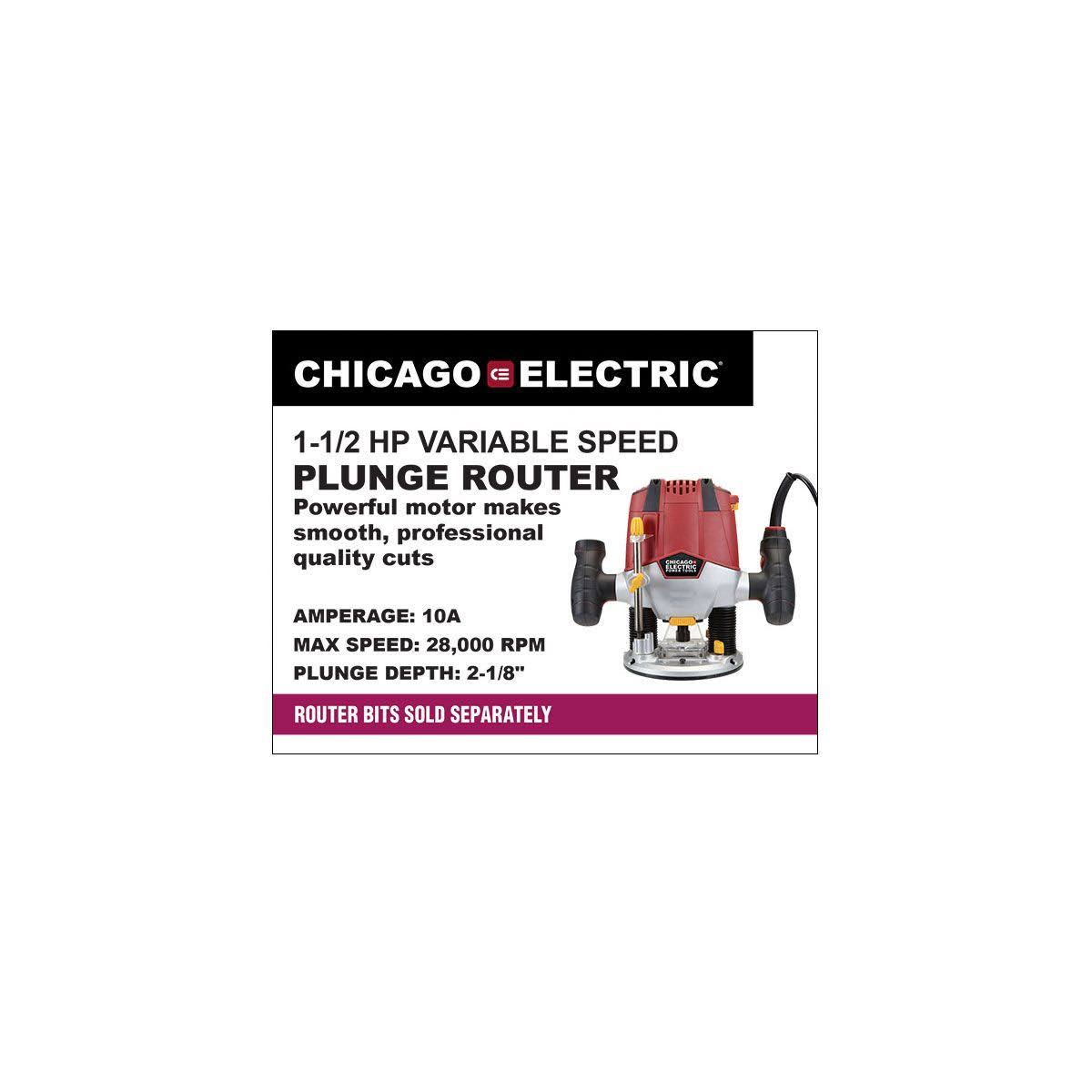 Chicago Electric 1-1/2 HP Heavy Duty Variable Speed Plunge Router