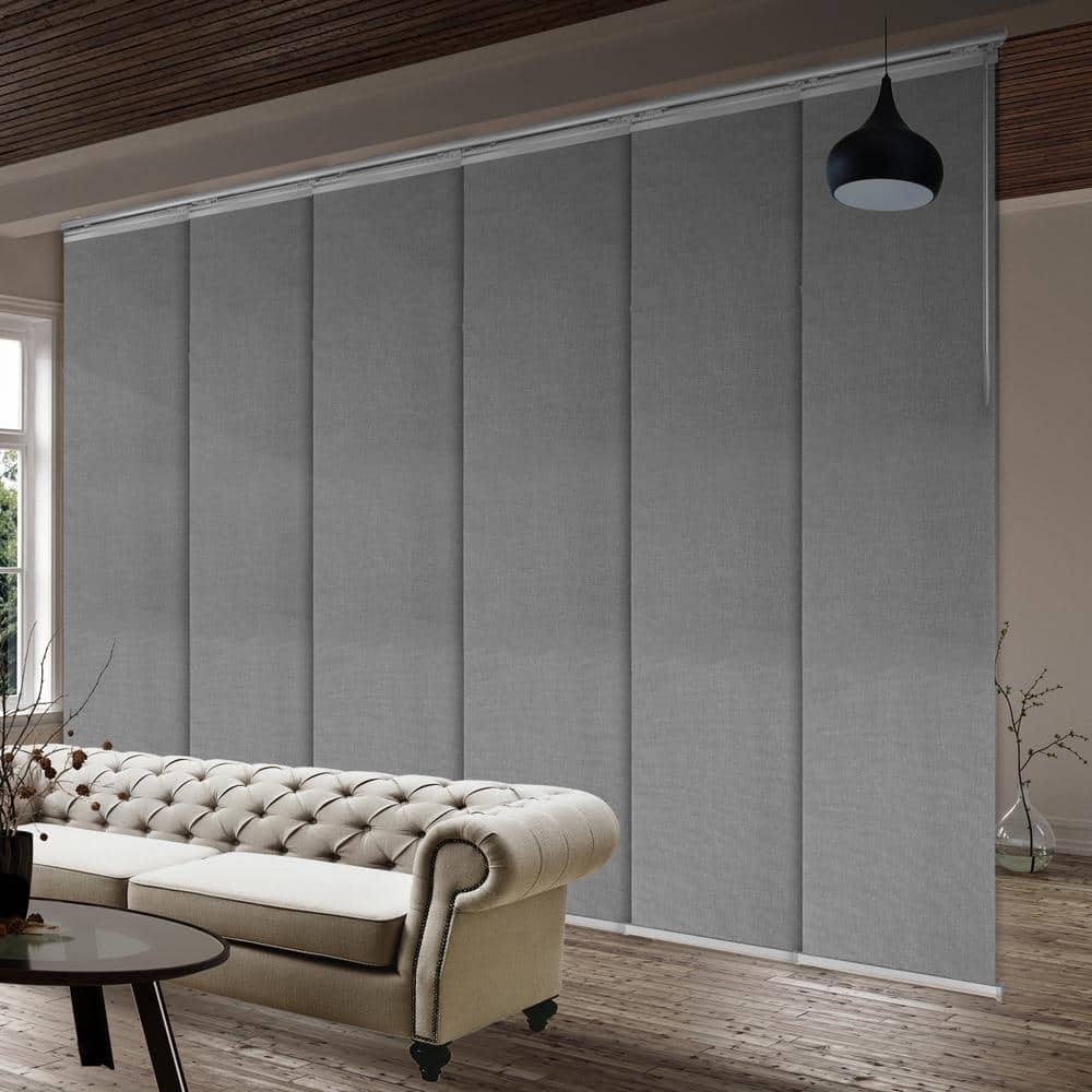 EMOH Cinder Gray Adjustable Sliding Single Rail Track with 23.5 in. Slates, Extendable 98 in.- 130 in. W x 94 in. L in Gray