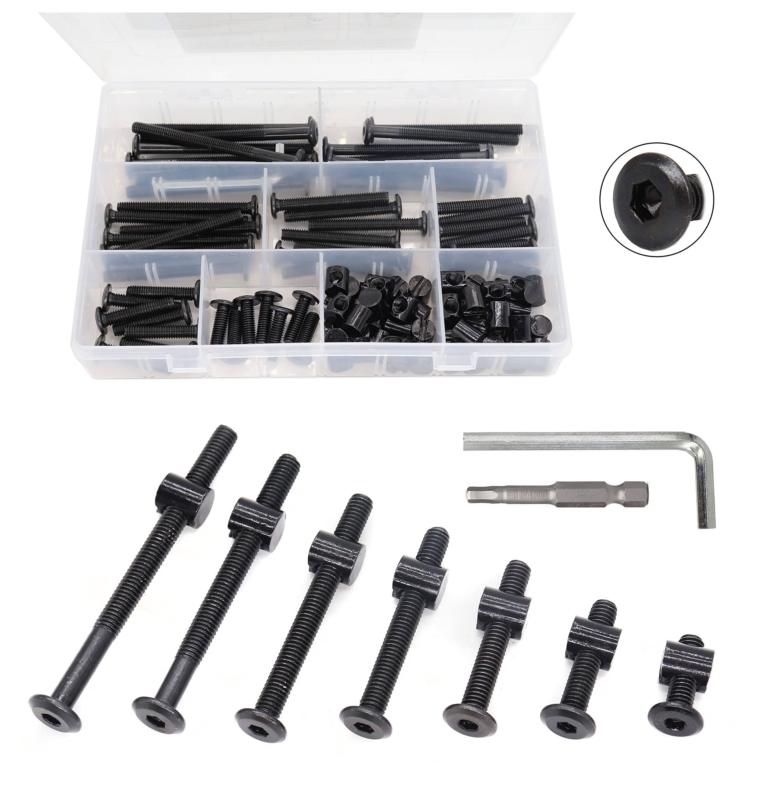 Baby Bed Crib Screws Hardware Replacement Kit, binifiMux 100pcs M6x15mm25mm35mm45mm55mm65mm75mm Black Hex Drive Socket Cap Screws Barrel Nuts