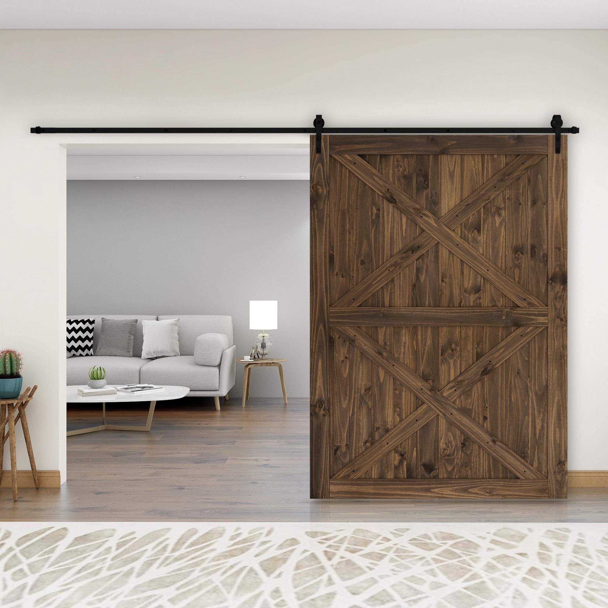 Belleze 60 inch DIY Sliding Interior Barn Door, Modern Farmhouse- Espresso, Size: 60 x 84 / Double X, Brown