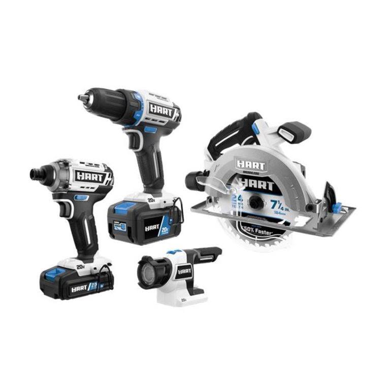 Hart 20-Volt Brushless 4-Tool Combo Kit (1) 20-Volt 2Ah Lithium-Ion Battery (1) 20-Volt 4Ah Lithium-Ion Battery