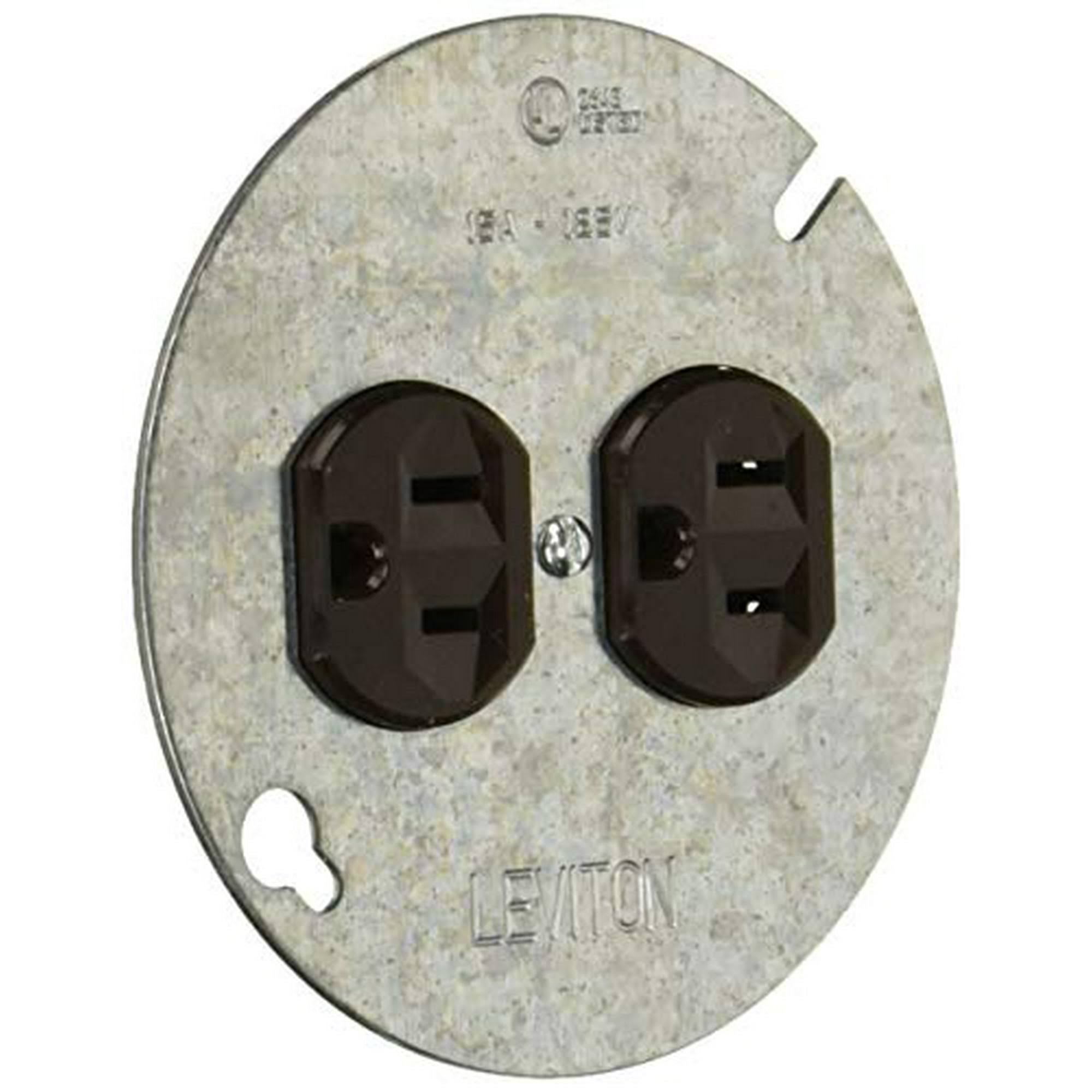 Leviton 5042 15 Amp 125 Volt Duplex Receptacle on 4-Inch Cover Zinc Plated Steel