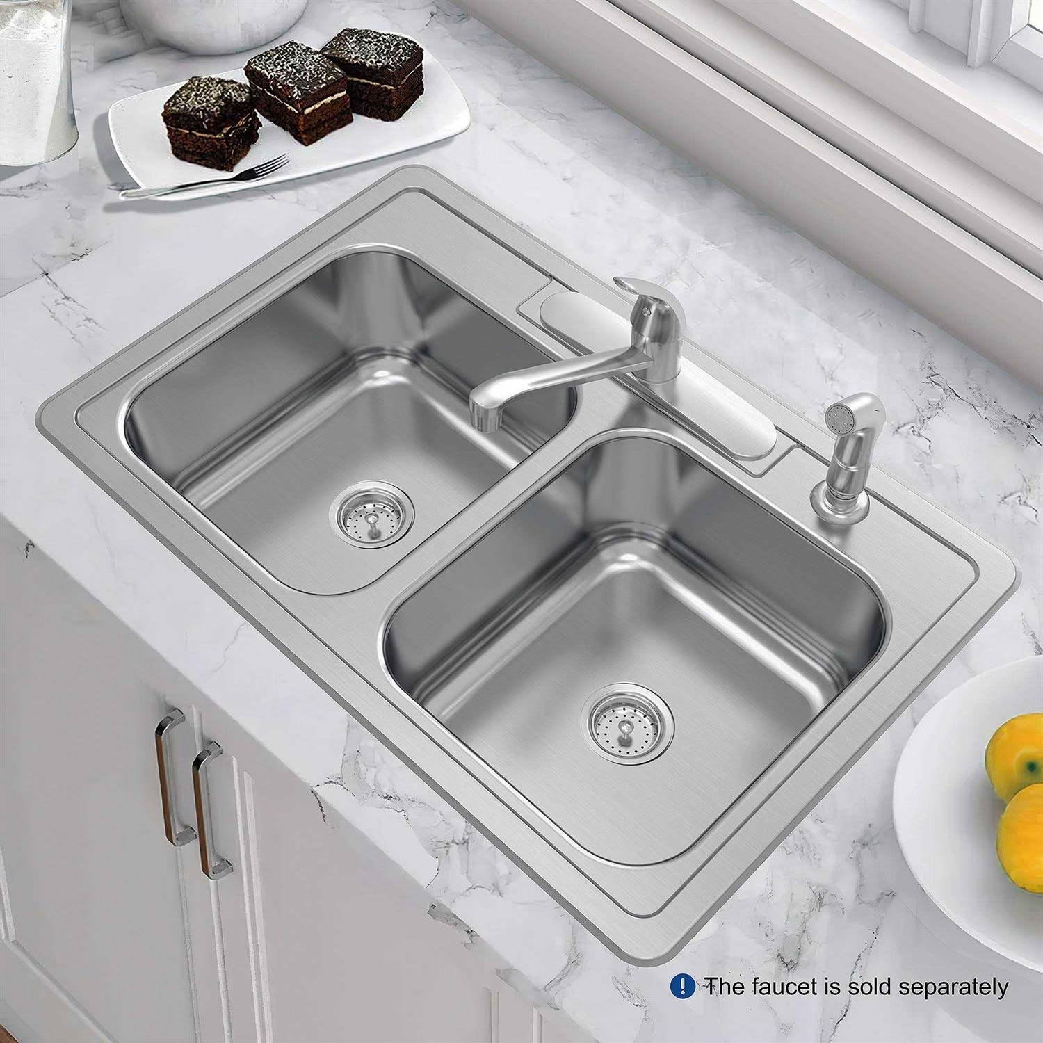 Allen + Roth The Fenway Drop-In 33-in x 22-in Stainless Steel Double Equal Bowl 4-Hole Kitchen Sink | VT3322A08-S