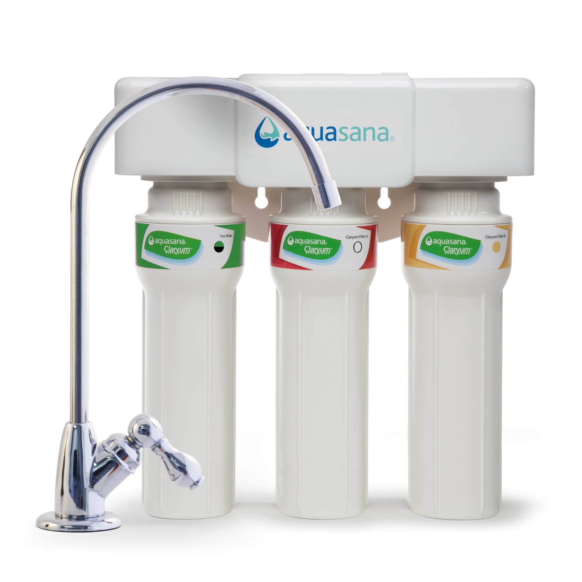 Aquasana 3-Stage Max Flow Under Sink Water Filter System with Chrome Faucet AQ-5300+