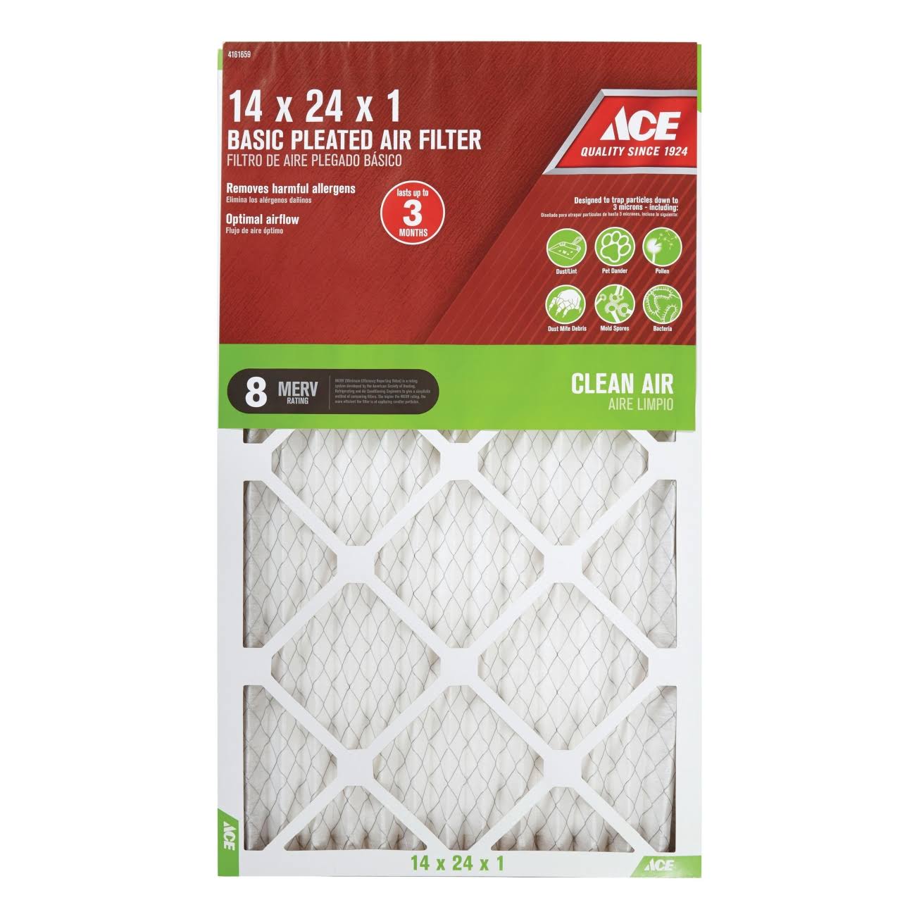 Ace 24 in. H x 14 in. W x 1 in. D Pleated 8 MERV Air Filter