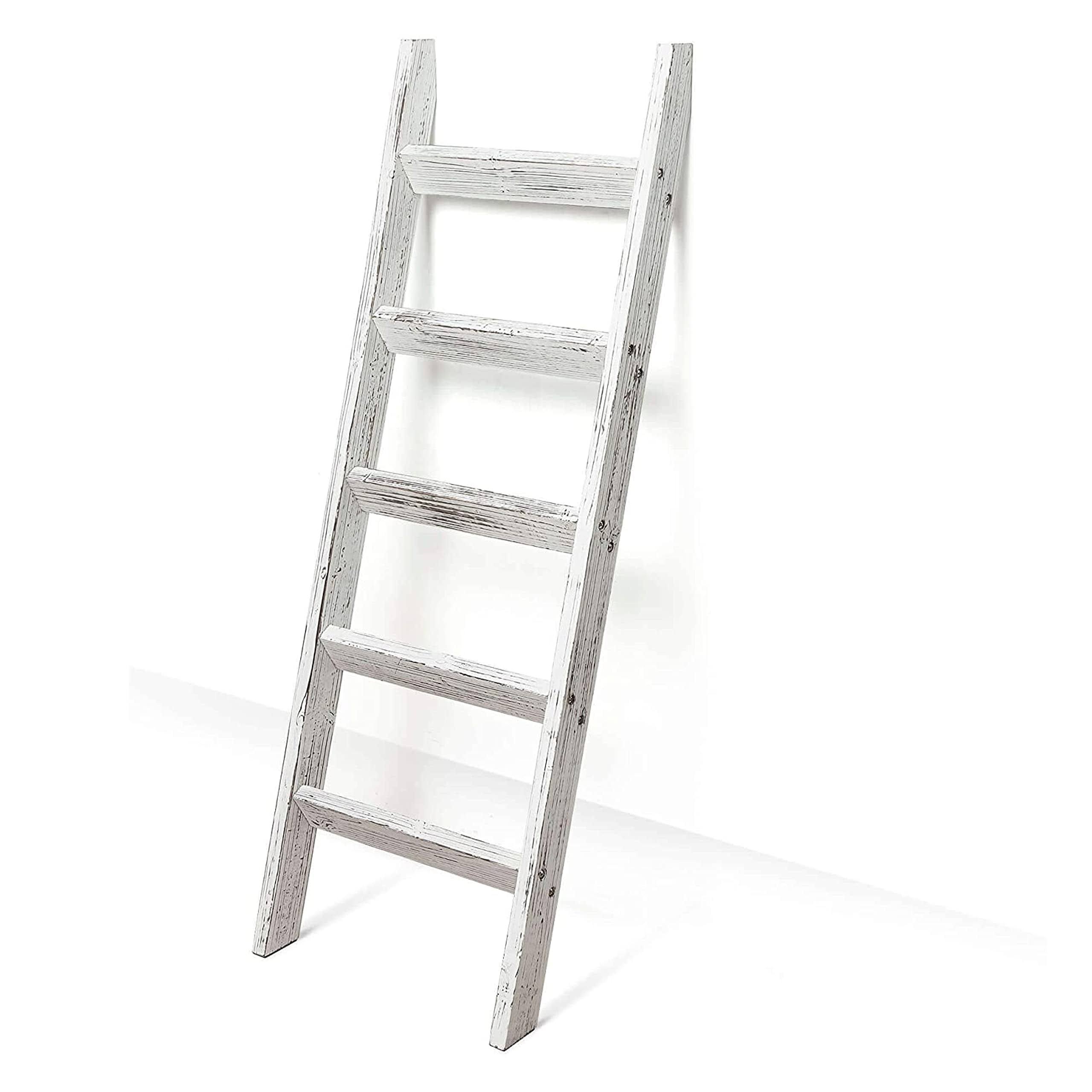 Hallops 5ft Blanket Ladder | Thick, White | Wood Rustic Shelf