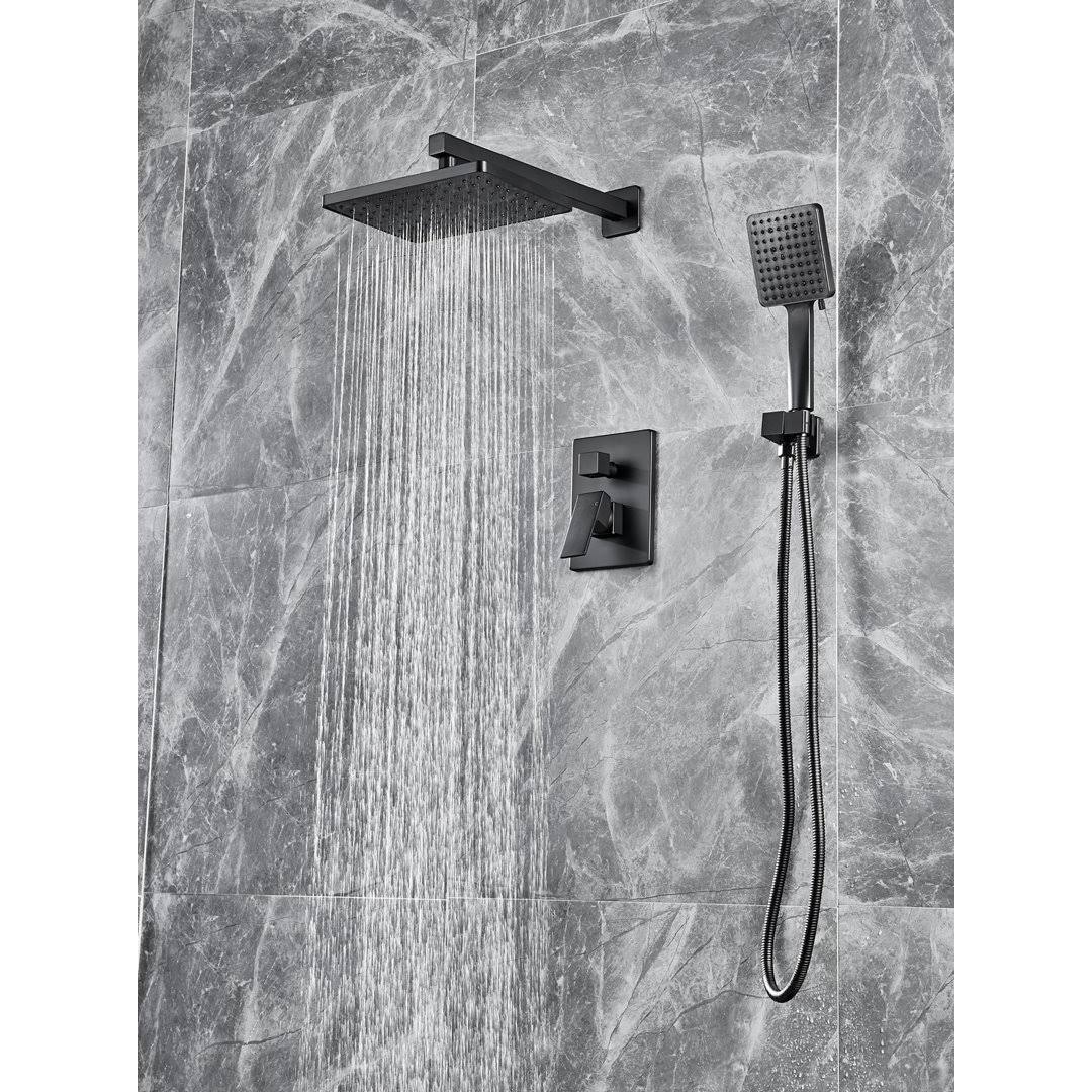 ELLO&ALLO 2-Handle 2--Spray of Rain Shower Faucet and Handshower Combo Kit with Rectangle Shower Head in Black (Valve Included)