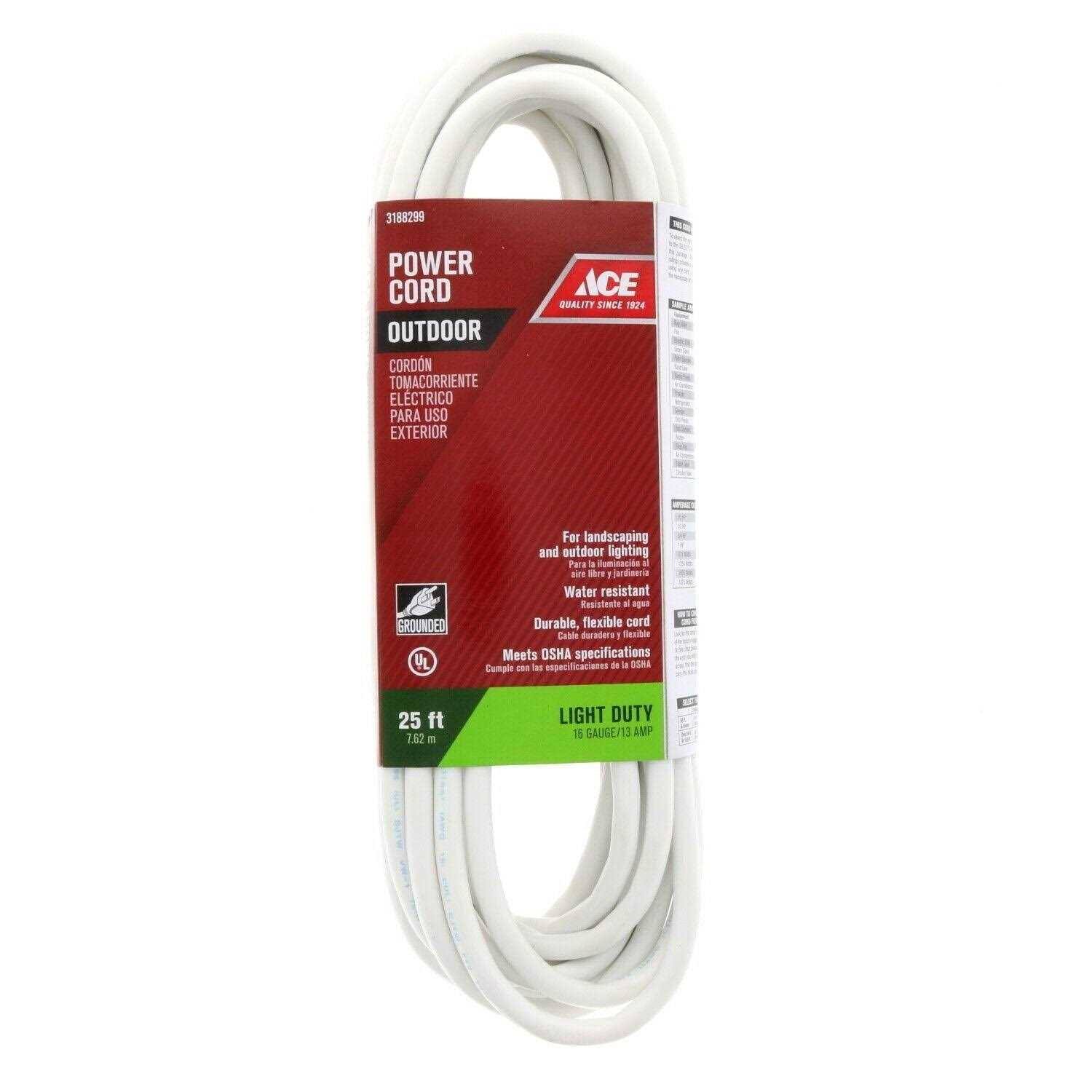 25' 16/3 White Extension Cord
