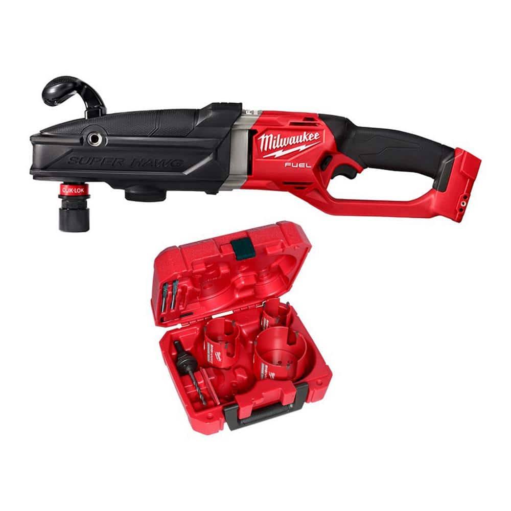 Milwaukee M18 Fuel 18-Volt Li-ion Brushless Cordless Gen 2 Super Hawg 7/16 in. Right Angle Drill with Carbide Hole Saw Kit (7Pc)