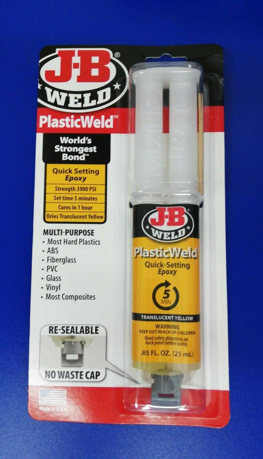 J-B Weld 50132 PlasticWeld Quick-Setting Epoxy Syringe- Translucent Yellow- 25 ml