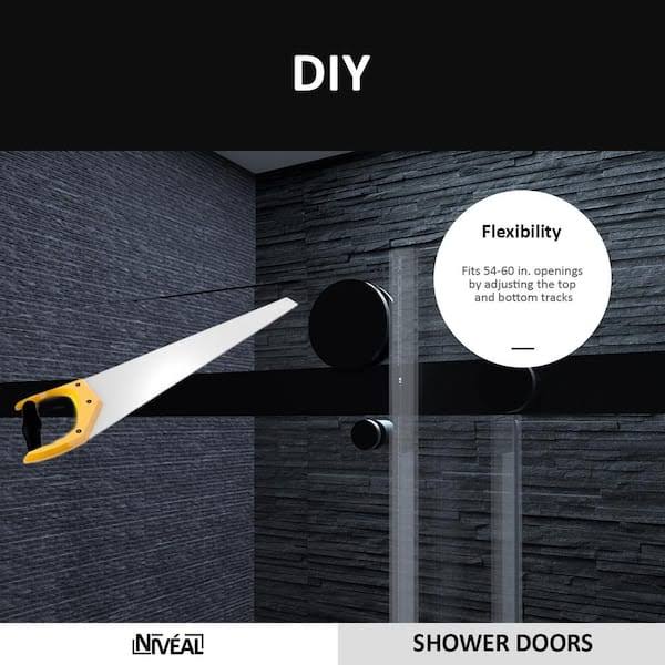 niveal Essen 60 in. W x 76 in. H Sliding Semi-Frameless Shower Door in Matte Black Finish with Clear Glass