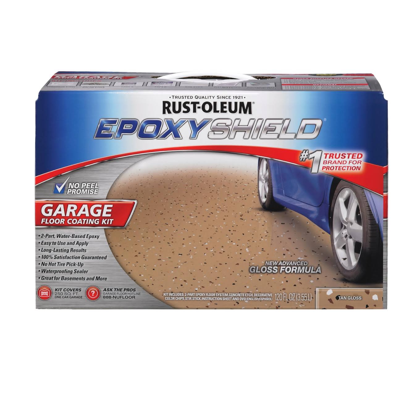 Rust-Oleum 251966 Epoxy Shield Garage Floor Coating Kit, Tan Gloss- 120 fl oz can