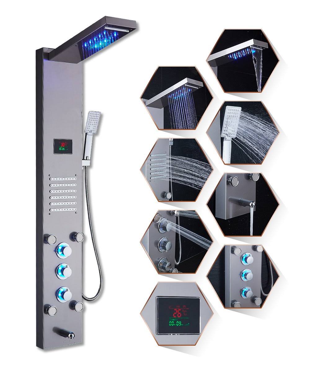 ELLO&ALLO LED Rainfall Waterfall Shower Head Rain Massage System, Brushed Nickel