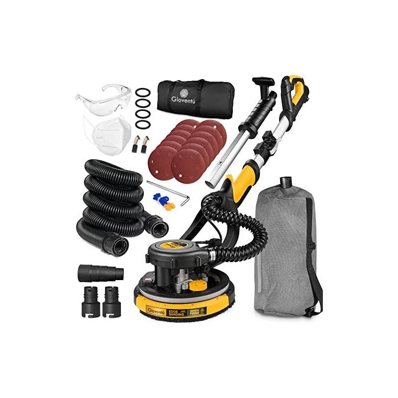 Giovent�� Drywall Sander, 6.5-Amp Powerful Electric Drywall Sander with Vacuum, 95% Dust Absorption, 7 Variable Speed 900-1800RPM, Dustless Floor