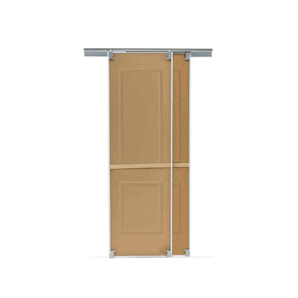 TRUporte 47 in. x 80 in. 108 Series Primed 2 Panel Square Top Design Primed Composite MDF Bypass Sliding Door