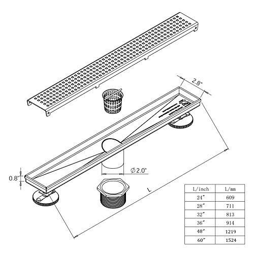Neodrain 24-Inch Linear Shower Drain with Quadrato Pattern Grate,Professional Brushed 304 Stainless Steel Rectangle Shower Floor