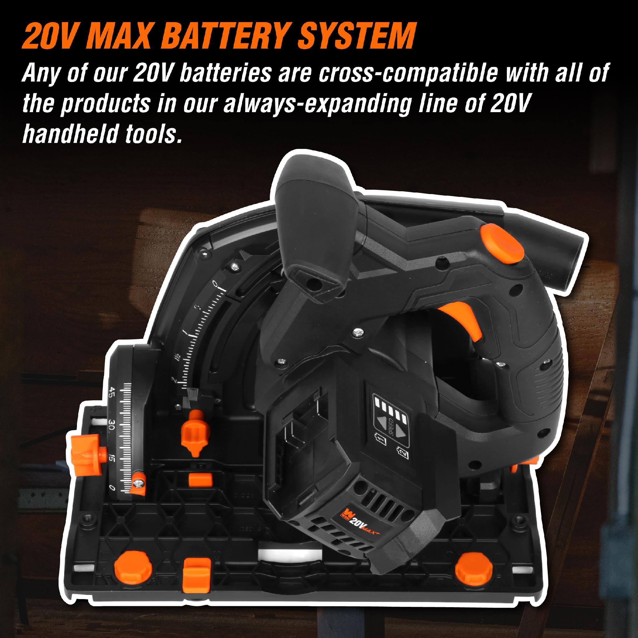 WEN 20691BT 20-Volt Max 6.5 in. Cordless Brushless Plunge Cut Variable Speed Track Saw (Tool Only- Batteries Not Included)