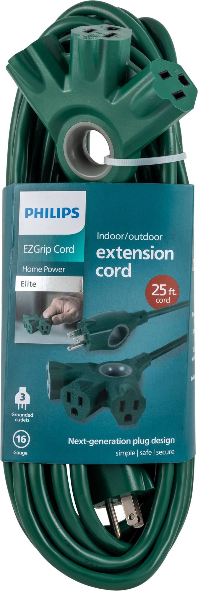 Philips EzGrip 3-Outlet 25ft Indoor/Outdoor Extension Cord Green