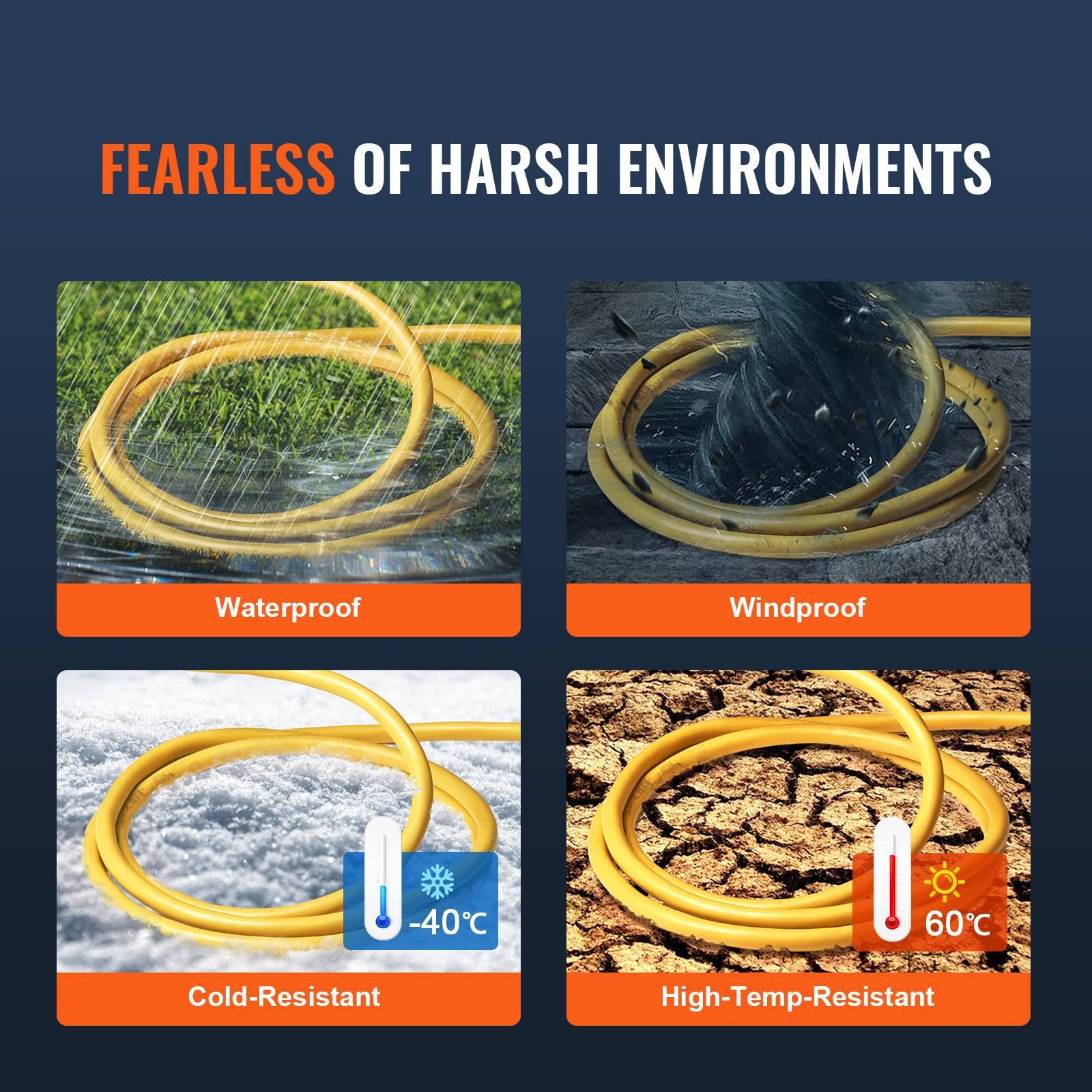 VEVOR 15-Amp Generator Extension Cord, 25 Feet, 125V 1875W Heavy Duty Generator Outdoor Power Cord, NEMA 5-15p/5-15r STJW Flexi