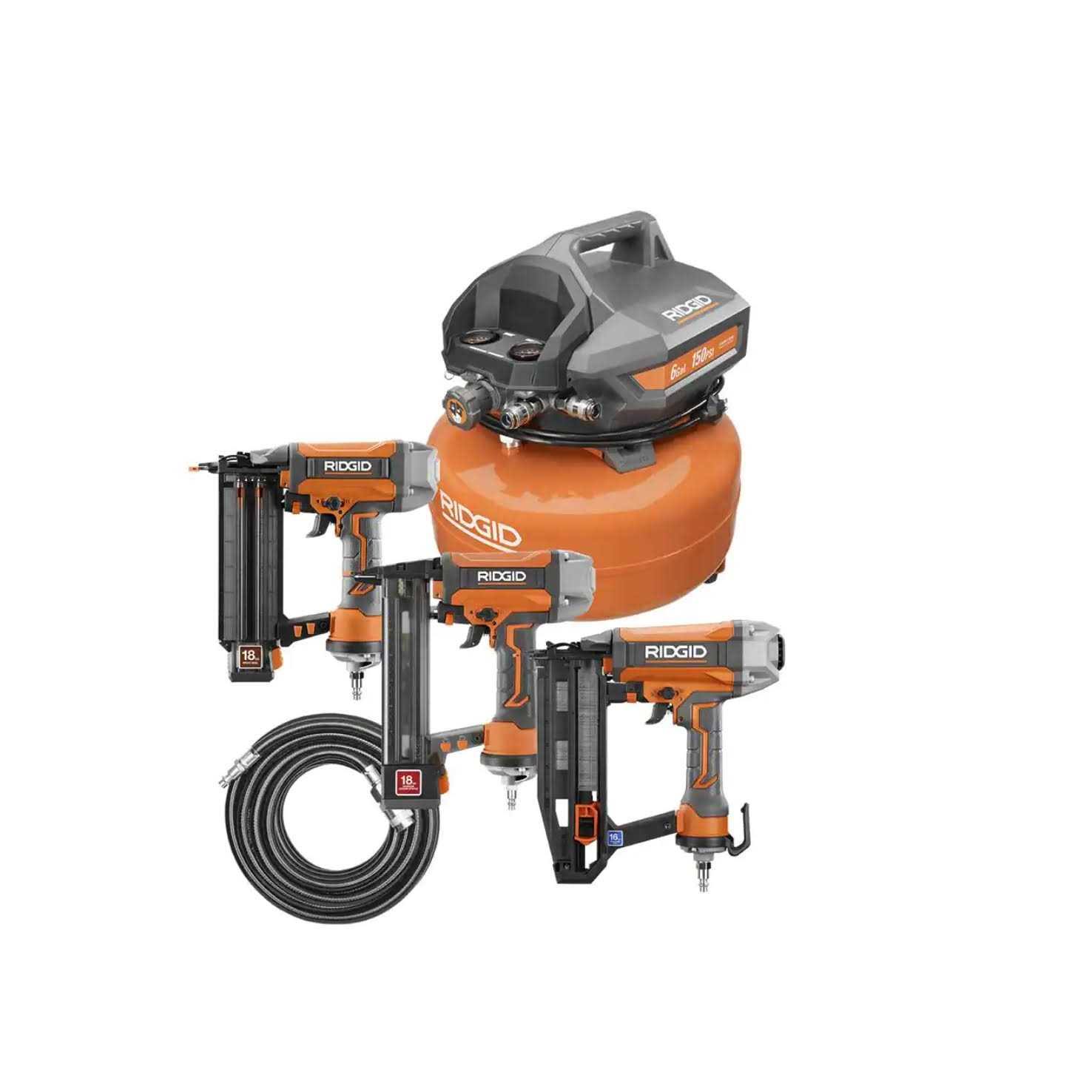 Ridgid R69603FK 6 gal. Portable Electric Pancake Air Compressor w/ 18ga Brad Nailer, 16GA Straight Finish Nailer, & 18ga Finish Stapler