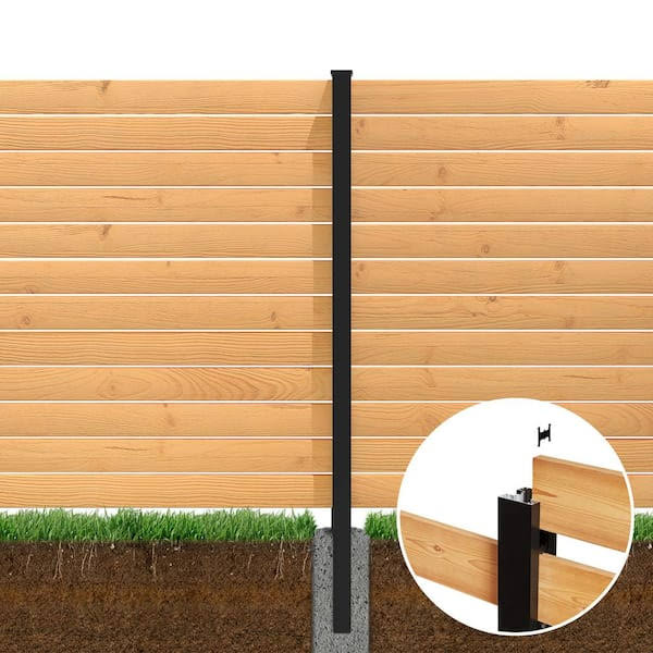 96 in. Black Aluminum In-Ground Fence Line Post and Hardware- Kit C8