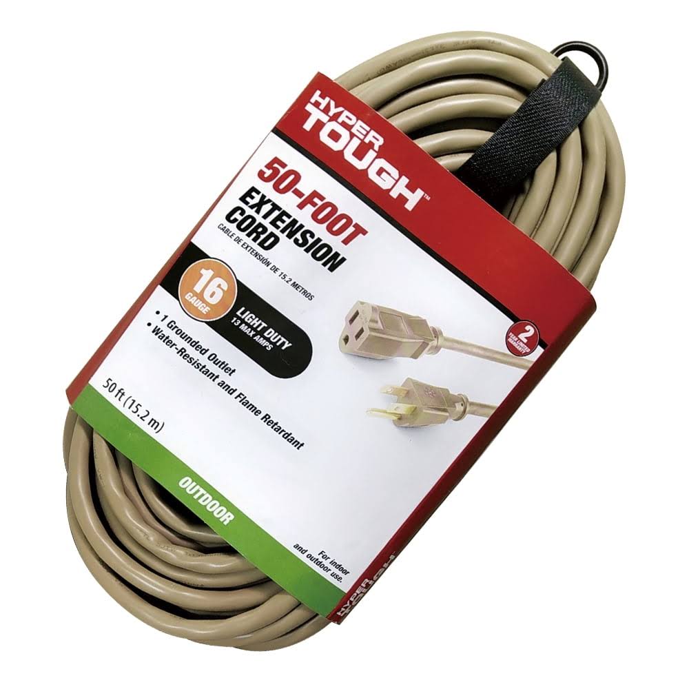 Hyper Tough 50ft 16AWG 3 Prong Tan Single Outlet Outdoor Extension Cord