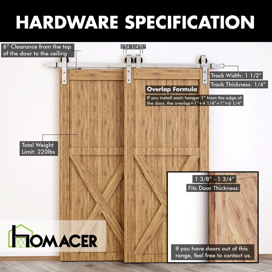 Single Bypass Track Double Barn Door Hardware Kit Homacer Track Length: 54 in