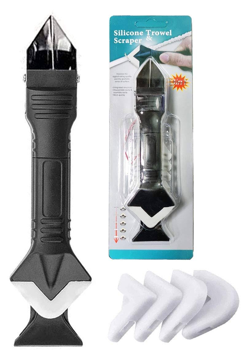 Jidomifurnis 3 in 1 Silicone Caulking Tools, Glass Glue Angle Scraper, Stainless Steelhead Caulk Remover and Sealant Scraper, for Kitchen