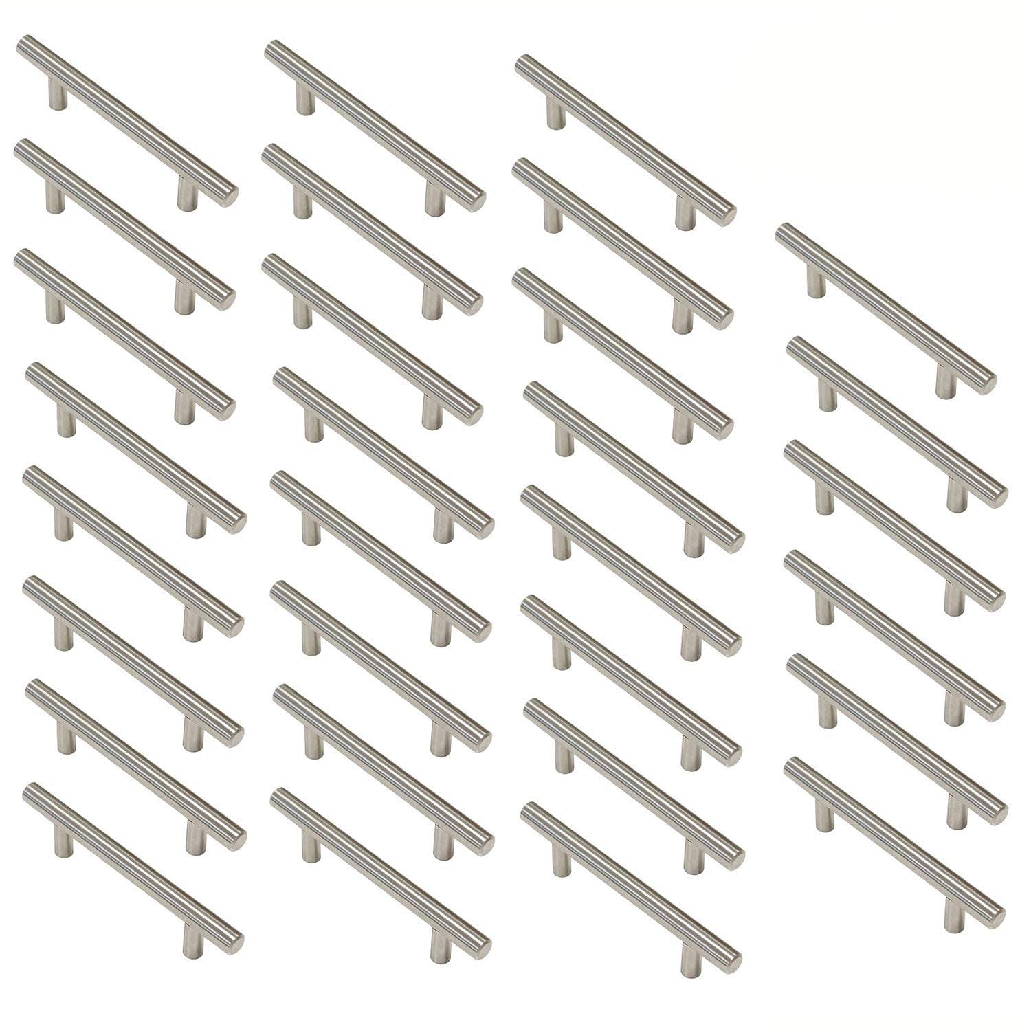 Aimyoo Cabinet Handles- Pack of 30 Stainless Steel Hollow Tube T Bar Drawer Pulls Cupboard Knob for Kitchen Furniture Hardware, Stainless Steel