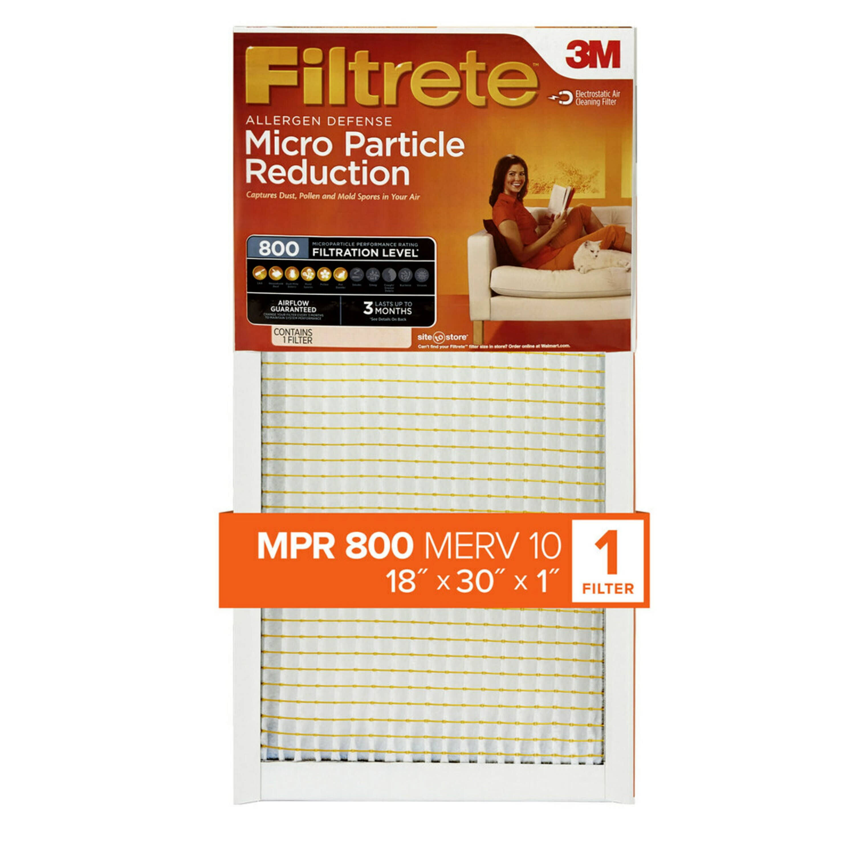 Filtrete 18x30x1, Allergen Defense Micro Particle Reduction HVAC Furnace Air Filter, 800 Mpr, 1 Filter